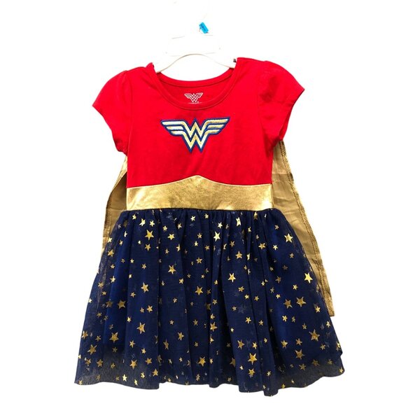 Girls 2T Wonder Woman Costume Dress Short Sleeve Tulle Cape - Picture 1 of 7